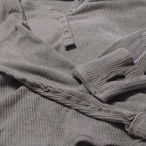 Gray Long Sleeve Waffle Knit Top